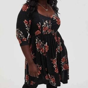 Torrid Super Soft Skater Dress with Florals Size 16